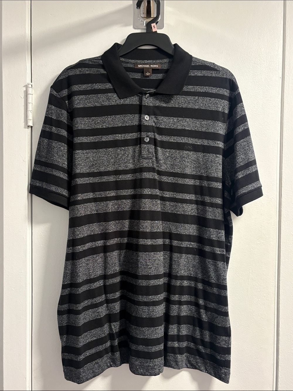 Michael Kors Black and Gray Striped Polo Size L